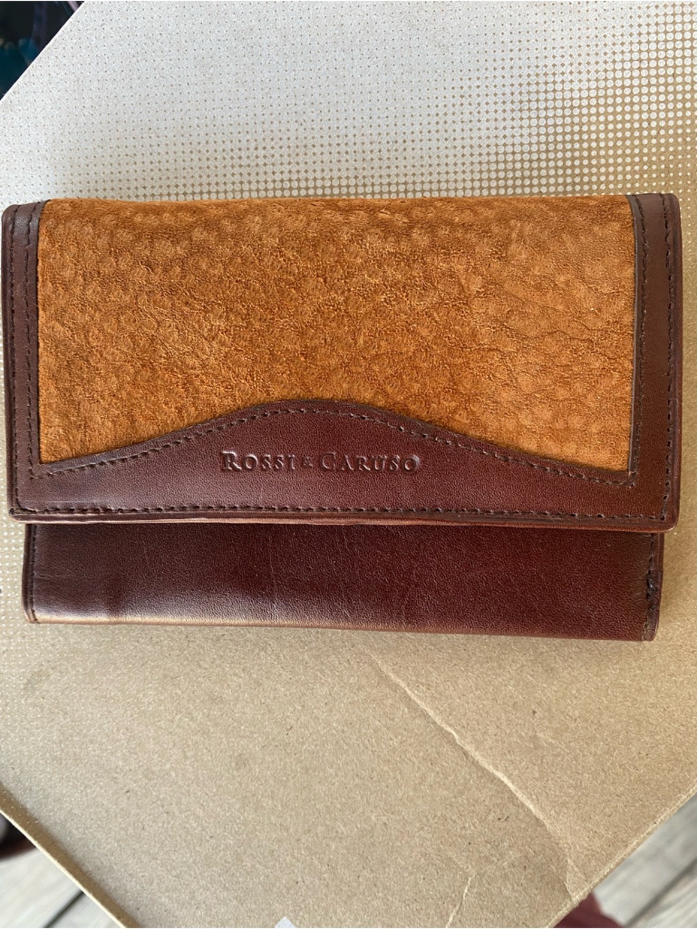 (VTG) ROSSI & CARUSO- ostrich suede trifold wallet